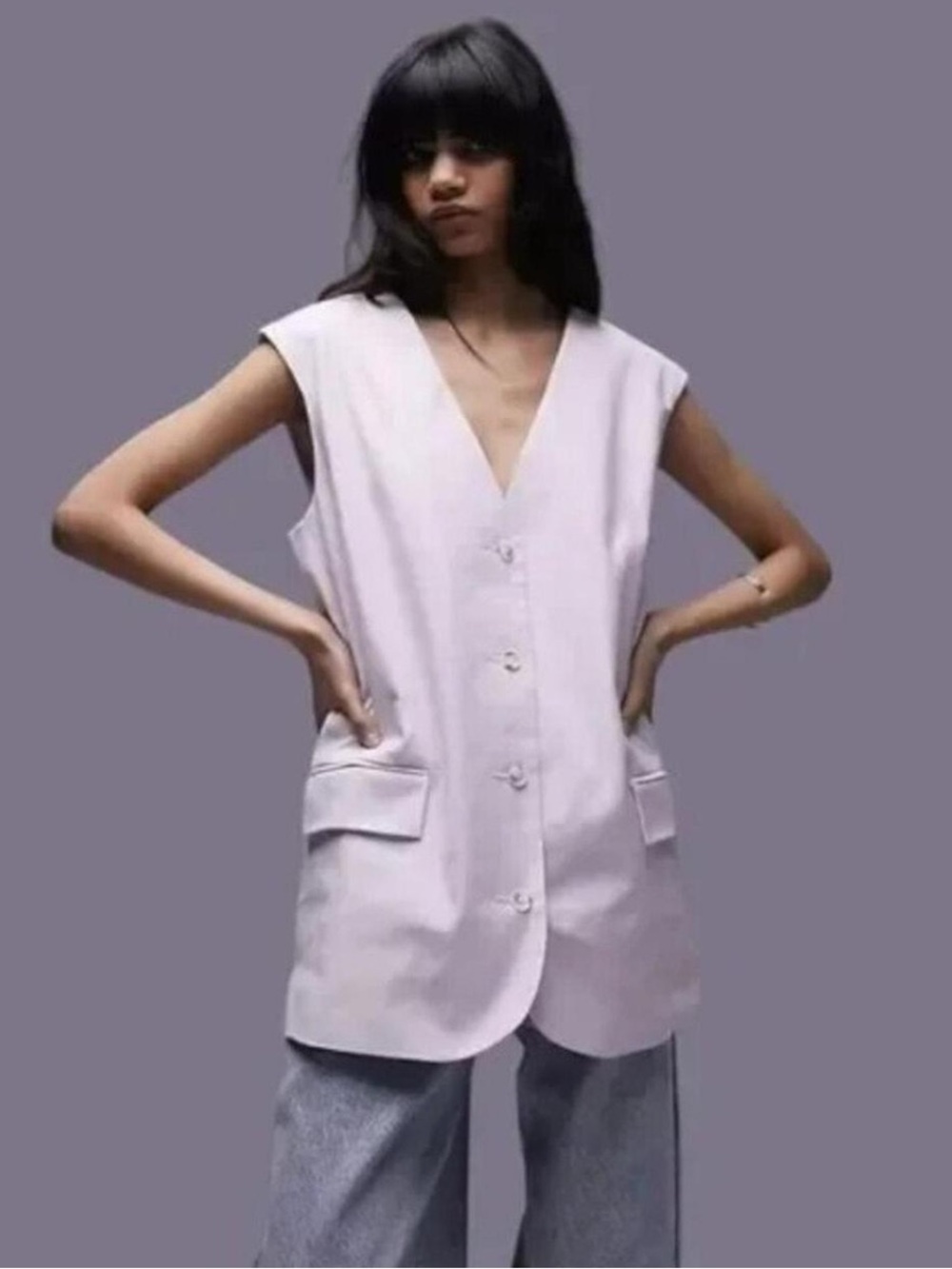 Topshop Oversized Linen Blend Vest Waistcoat